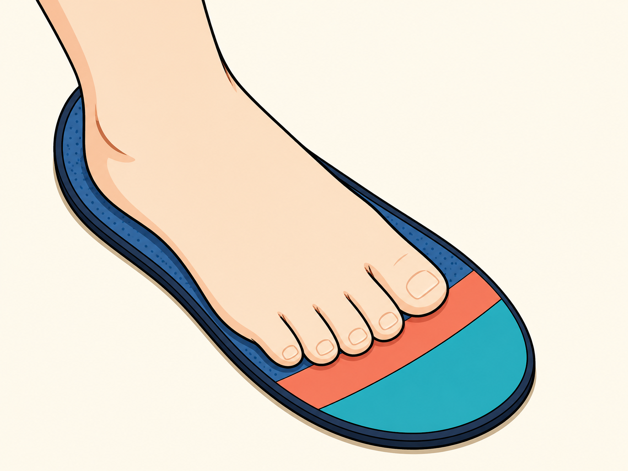 Kinderfuß auf einer Schuhsohle mit deutlich sichtbarem Platz vor den Zehen